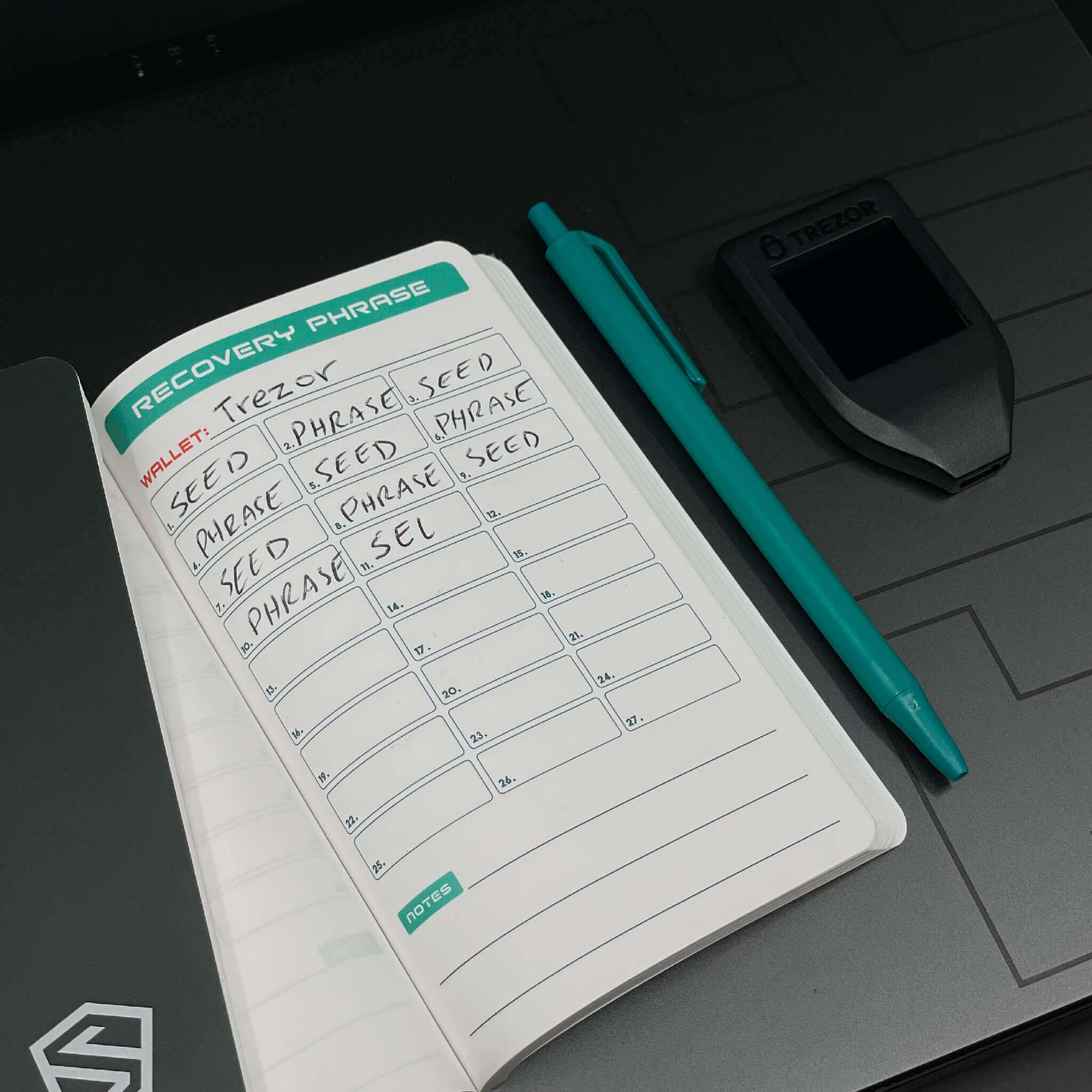 Writing down hardware wallet recovery phrase