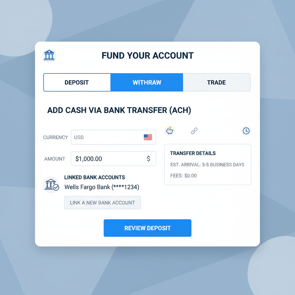 bank transfer ACH funding screen on Kraken or Coinbase dashboard