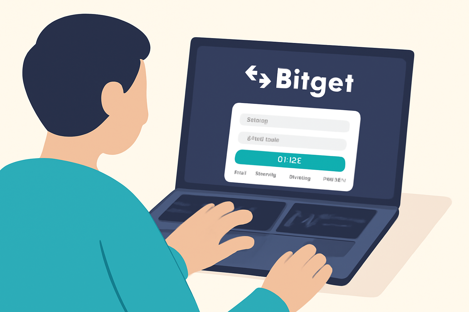 A user logging into the Bitget platform on a laptop, with the Bitget logo visible on the screen, modern crypto interface, clear and simple UI.