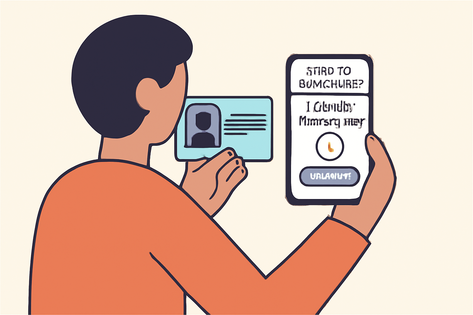a person holding ID documents and a smartphone, completing identity verification on a crypto exchange website