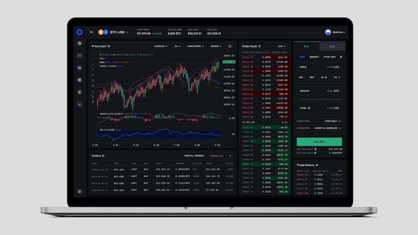 Coinbase exchange interface