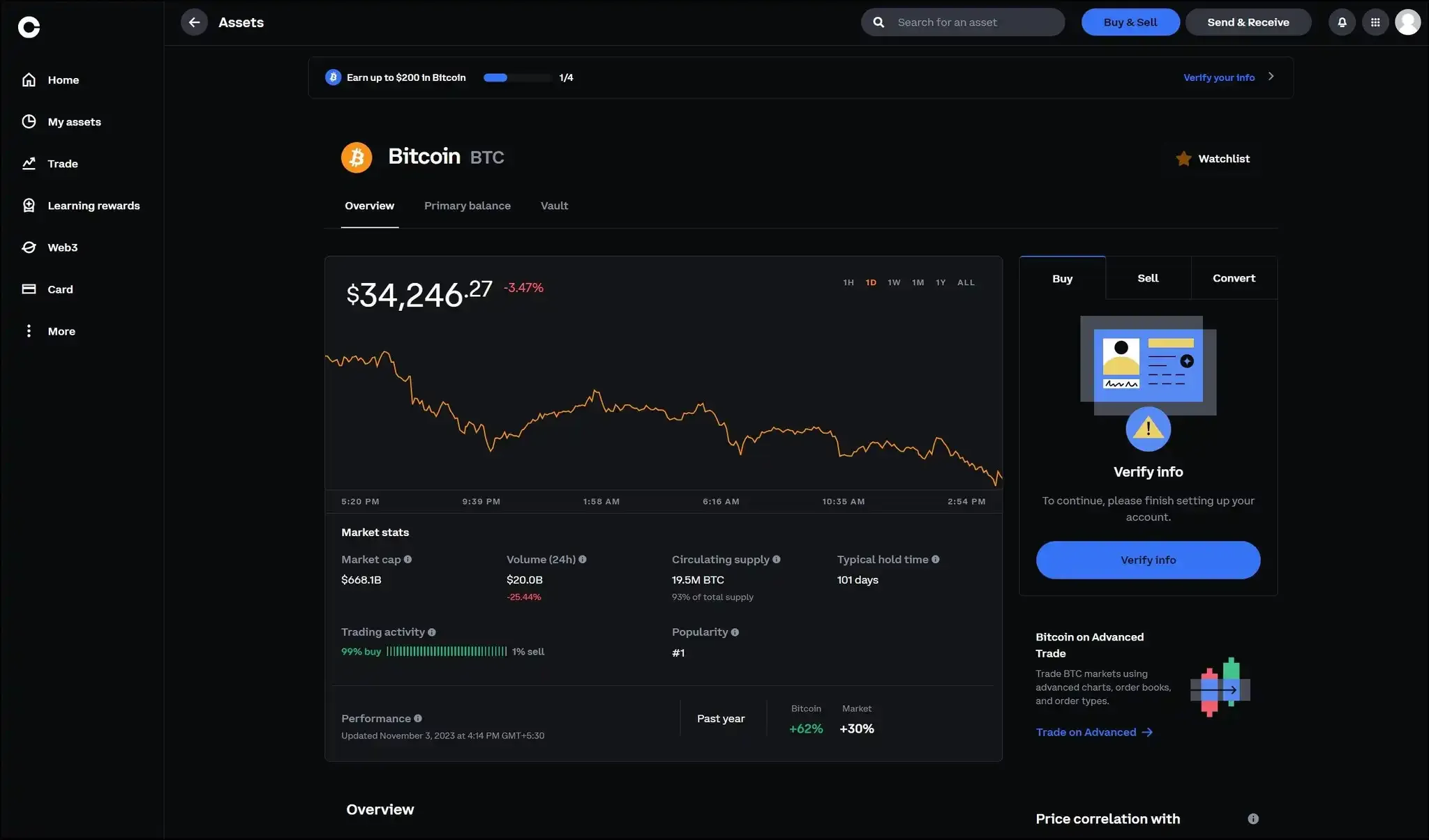 Coinbase crypto exchange interface