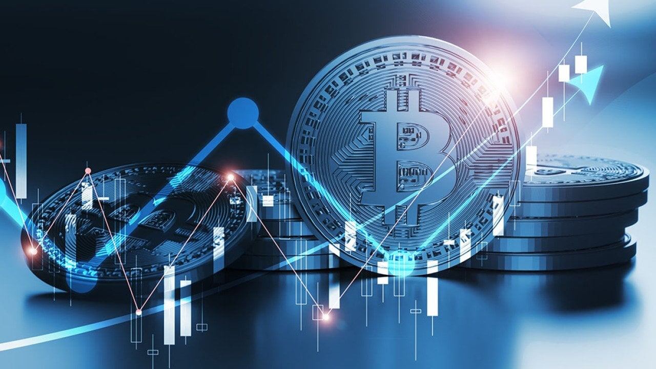 Conceptual image of Bitcoin volatility in 2025, showing digital coins and traders reacting to market downturns after price drops below $100,000